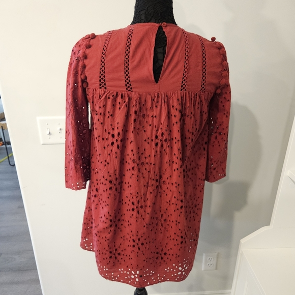 Zara Trafaluc Eyelet  Dress Size XS Burgundy - Picture 7 of 9